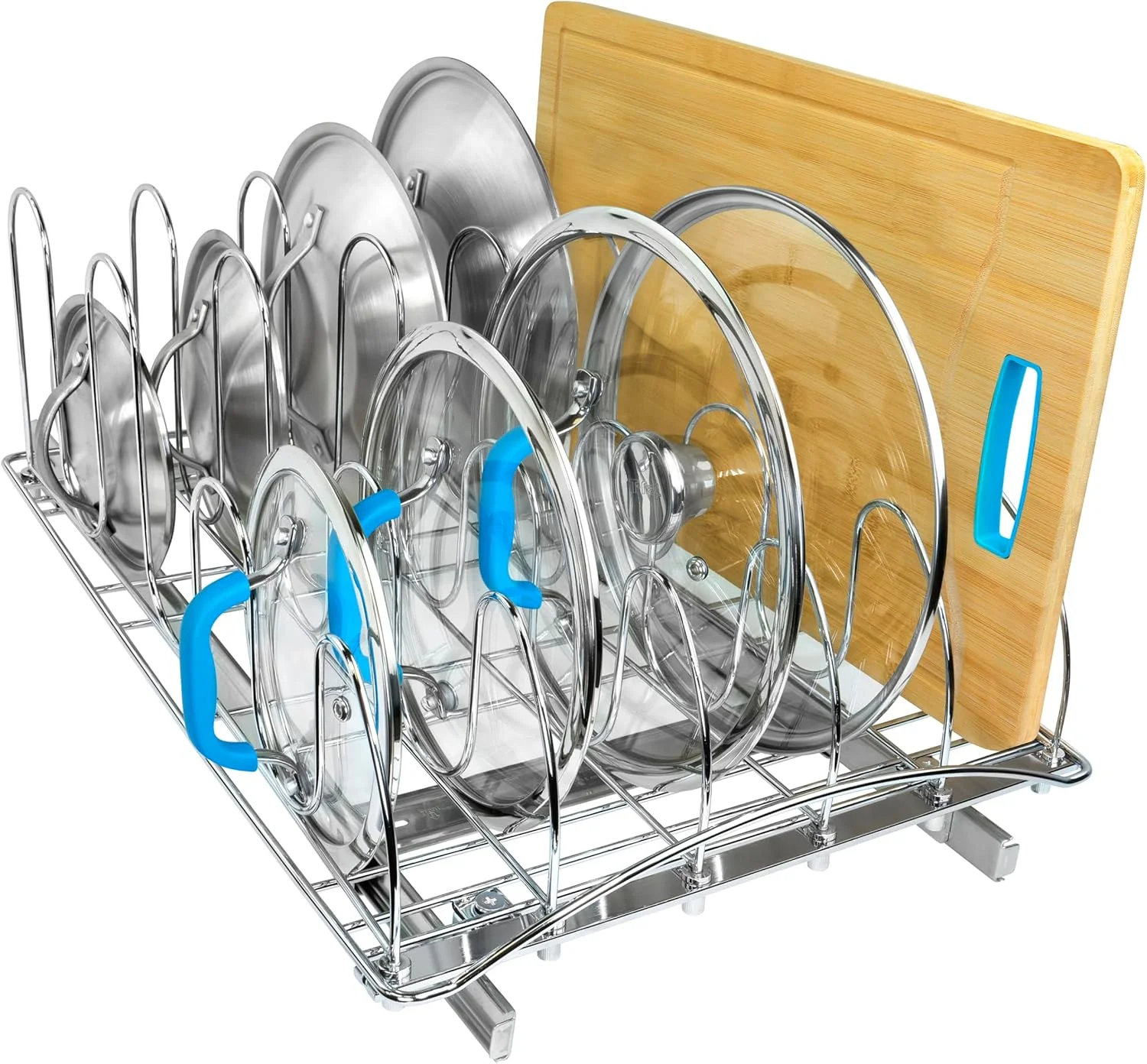Elite Lynk PROFESSIONAL® Pull Out Pot Lid and Cookie Sheet Organizer Rack for Cabinet – Lifetime Ltd. Warranty – Sliding Kitchen Organizers – Pans Lids World-Class