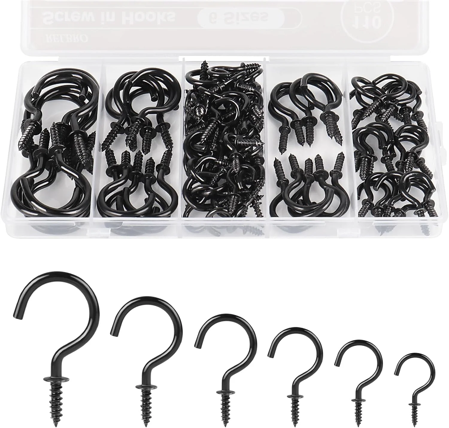 Efficient RELBRO Screw Hooks 6 Sizes Metal Screw in Cup Hooks Black 110 Pcs Carefully Designed