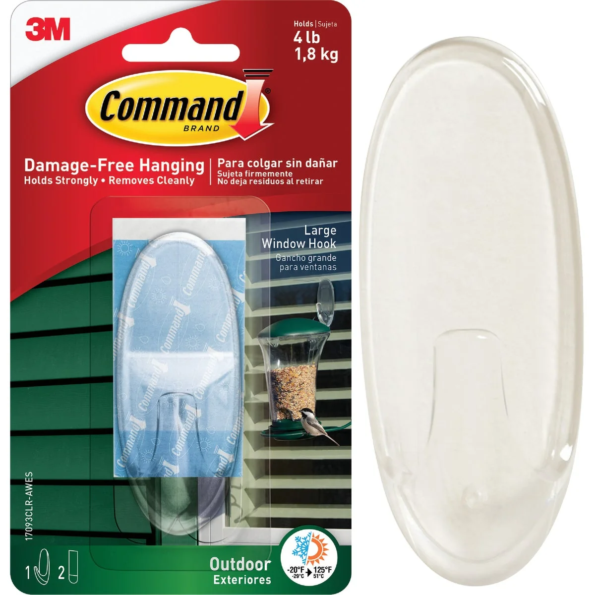 Functional Command Large Adhesive Outdoor Window Hook Solid