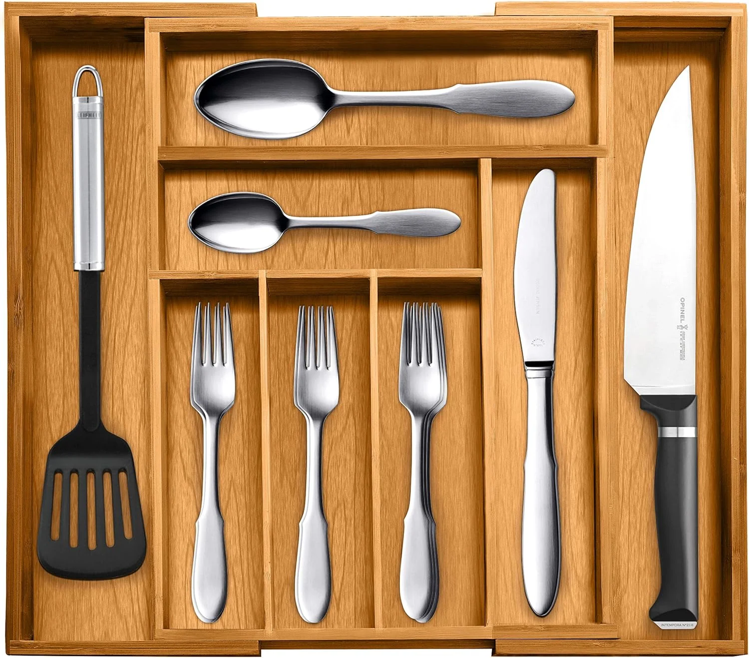 Reliable Bellemain Expandable Bamboo Drawer Organizer – Large Kitchen Utensil Holder for Cutlery Silverware Flatware Storage Premium