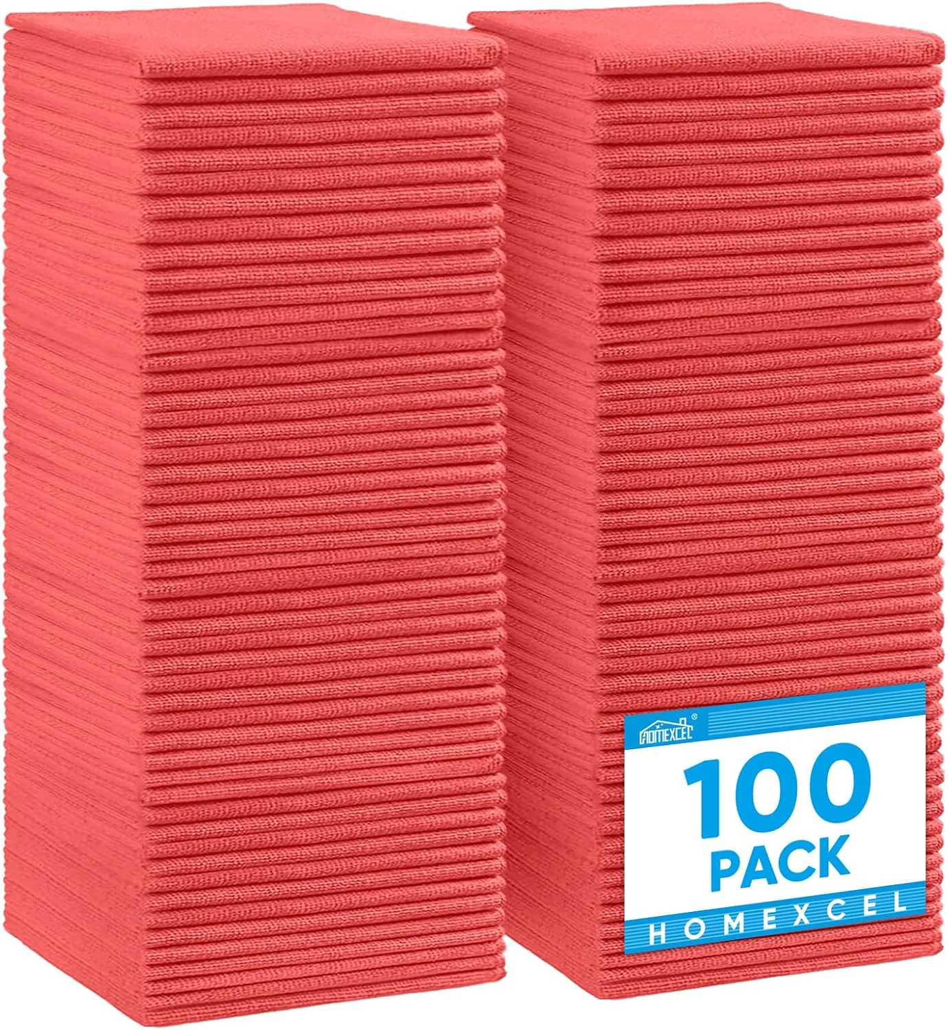 Original Design Homexcel Red Microfiber Cleaning Cloth 100 Pack Cleaning Towels for Kitchen Lint Scratch- Highly Absorbent First-Class
