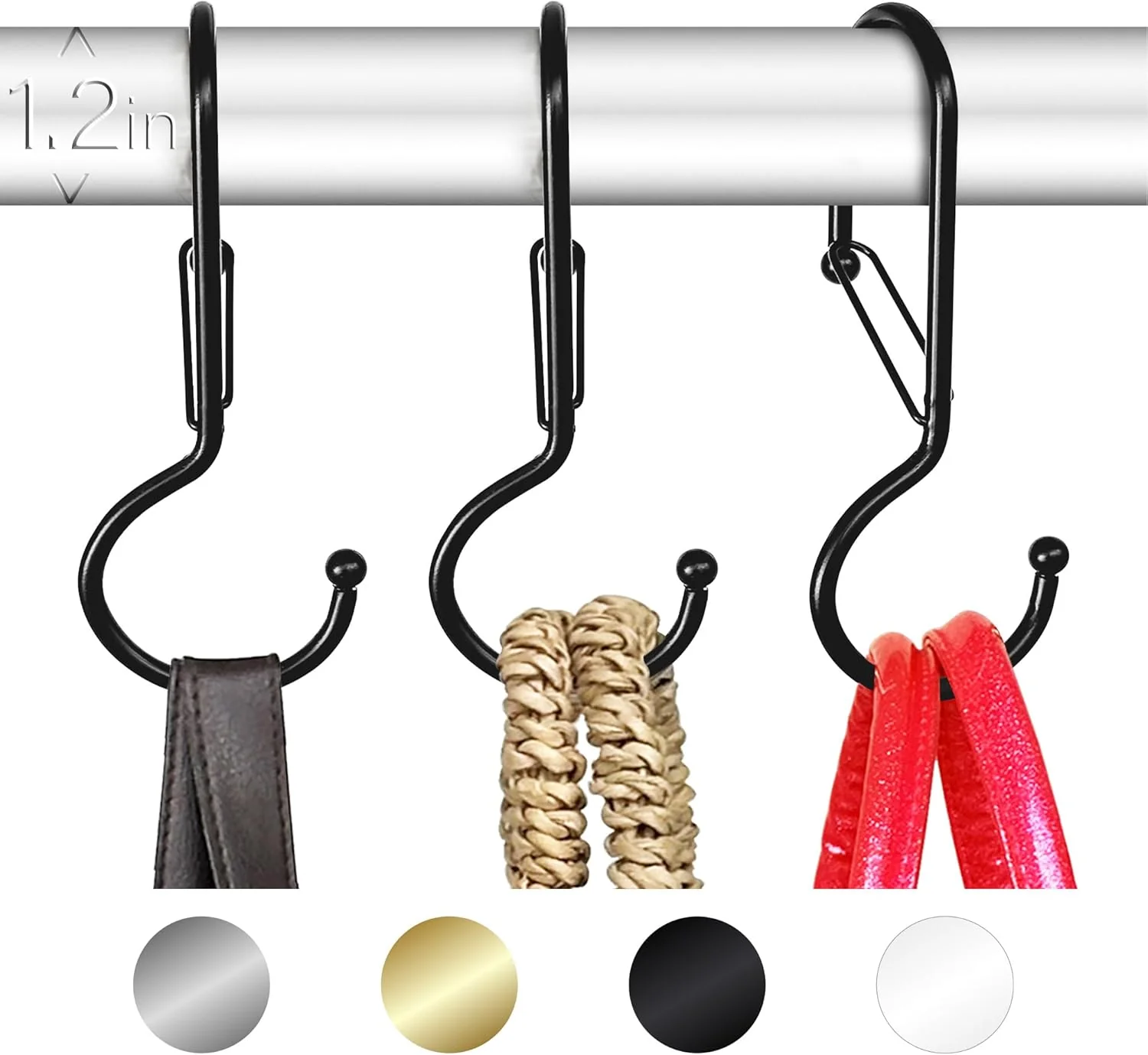 Contemporary 6 Purse Hanger for Closet. Tote Hanger. S-Shaped Hooks S Hooks Twist Design. Anti Drop S-Shaped Hook for Hanging Handbags with Safety Buckle to Optimized