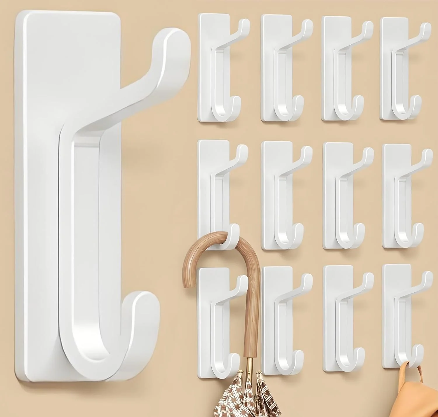 Luxury 12 Pack Wall Hooks for Coat and Towel 13LB Adhesive Door Hanger Stick on White Safe