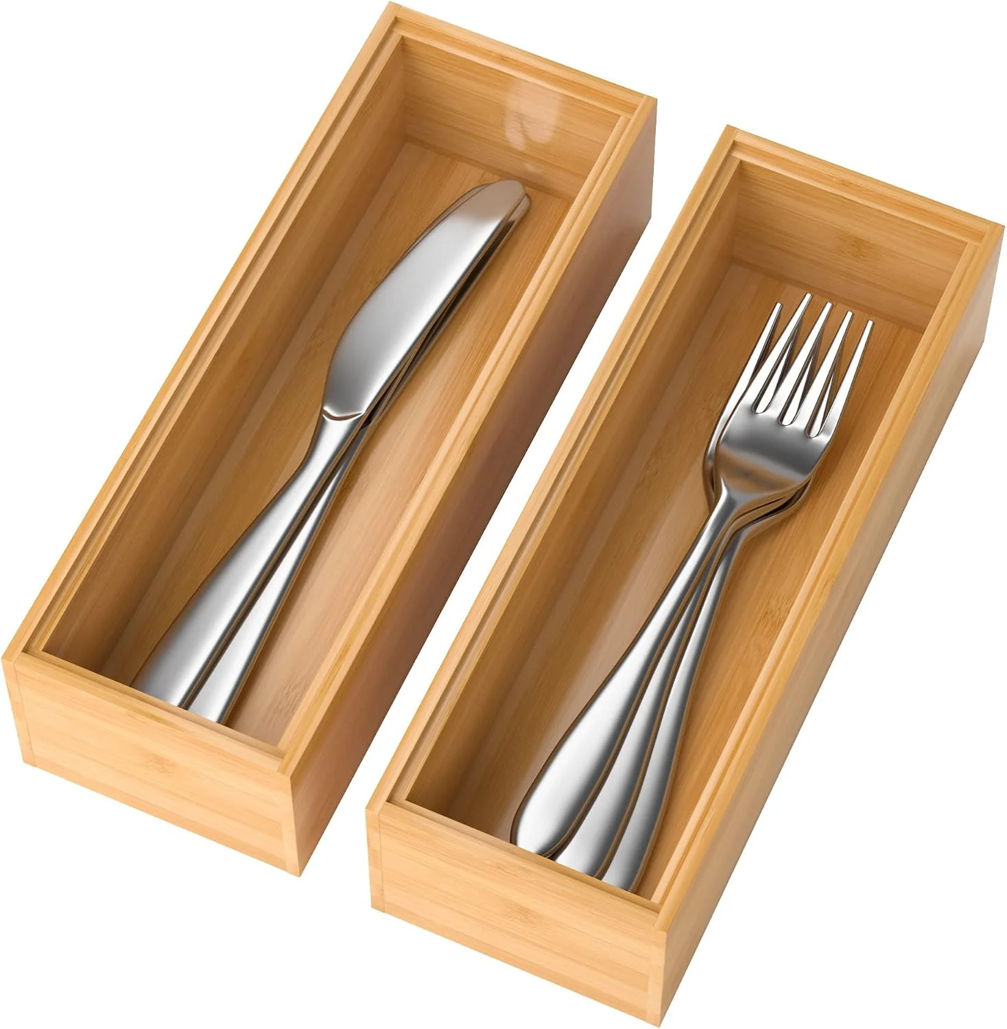Authentic Lixple Bamboo Drawer Organizer – Set of 2 Stackable Storage Boxes Silverware Tray amp Small Gadget Holder for Kitchen Drawers 9 x 3 x 2 Outer 8.3 x 2.3 x 1.77 Inner Convenient
