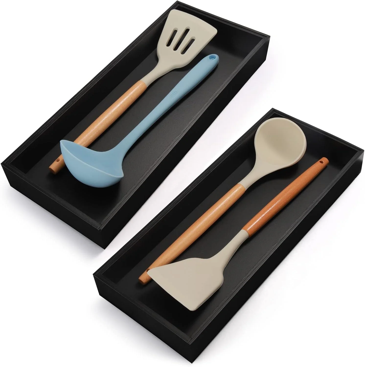 Original Lixple Bamboo Kitchen Drawer Organizer 2 Pack 15 x 6 x 2 Black Superior