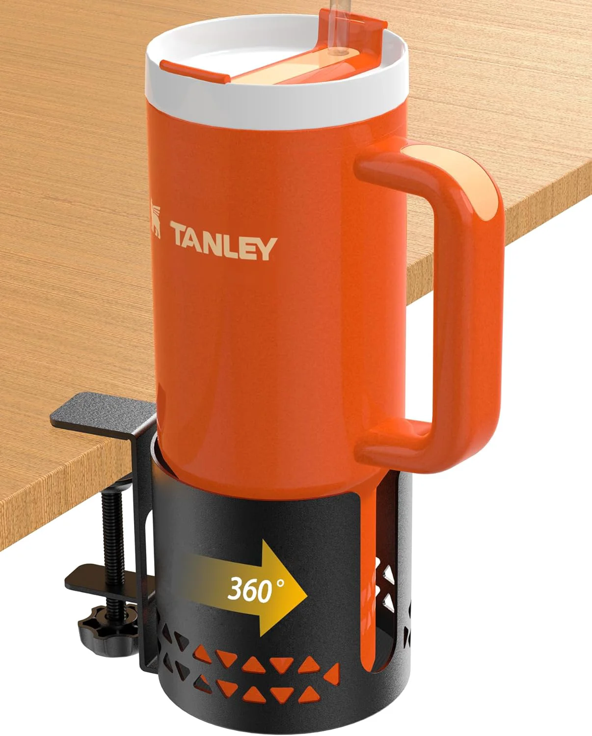 Premium Material Desk Cup Holder Metal Under Desk 360° Rotating PC Gaming Accessories Anti-Spill Table Cup Holder Clamp on Chair for Coffee Mugs Stanley Yeti Bottles Professional