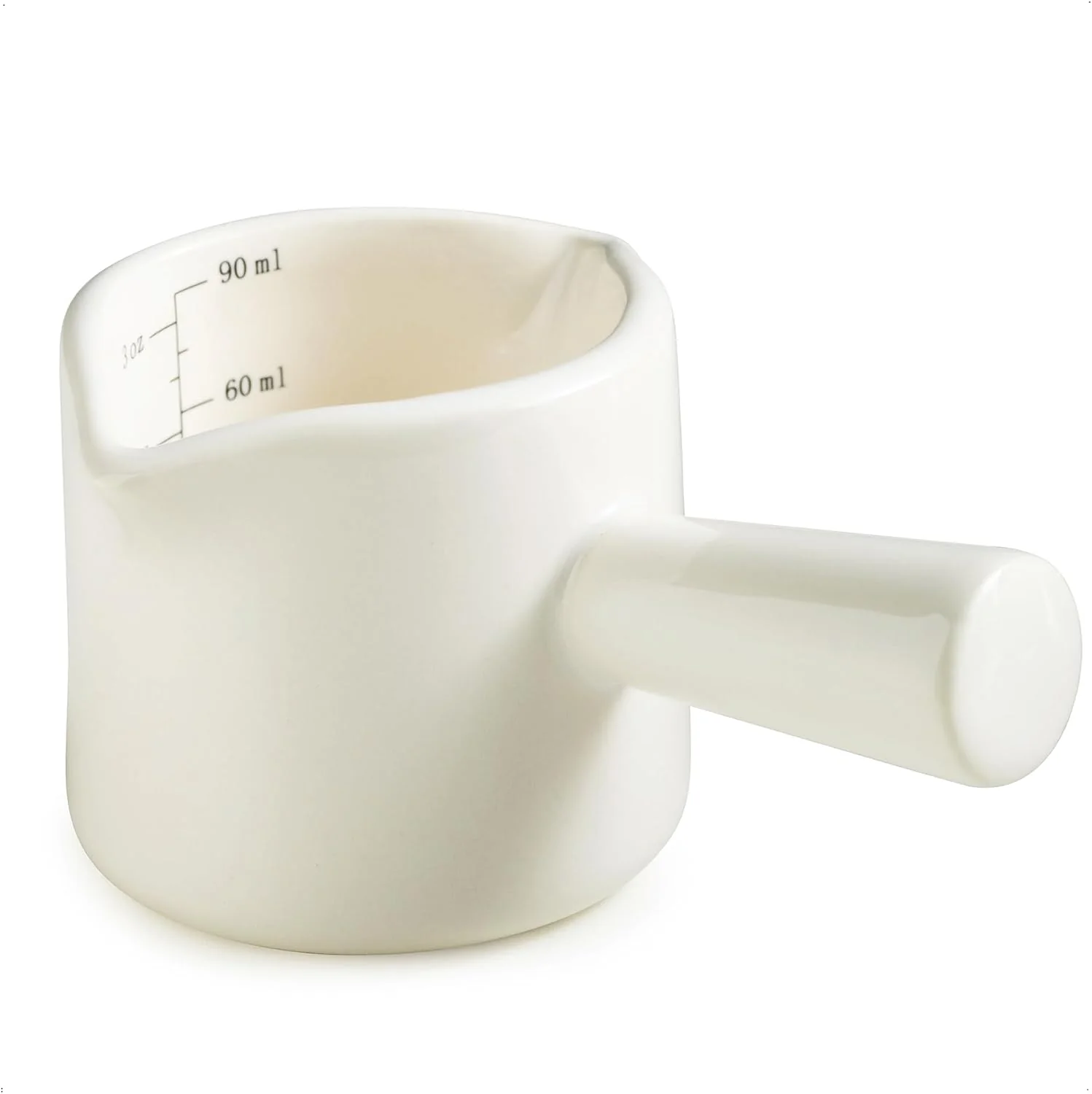 Expertly Made Ceramic Espresso Cup Espresso Measuring Cup Espresso Shot Cups 3 OZ Espresso Cups with Handle Dual Spouts Espresso Shot Glass with Dual OZ ML Scale Espresso Accessories White Artisan