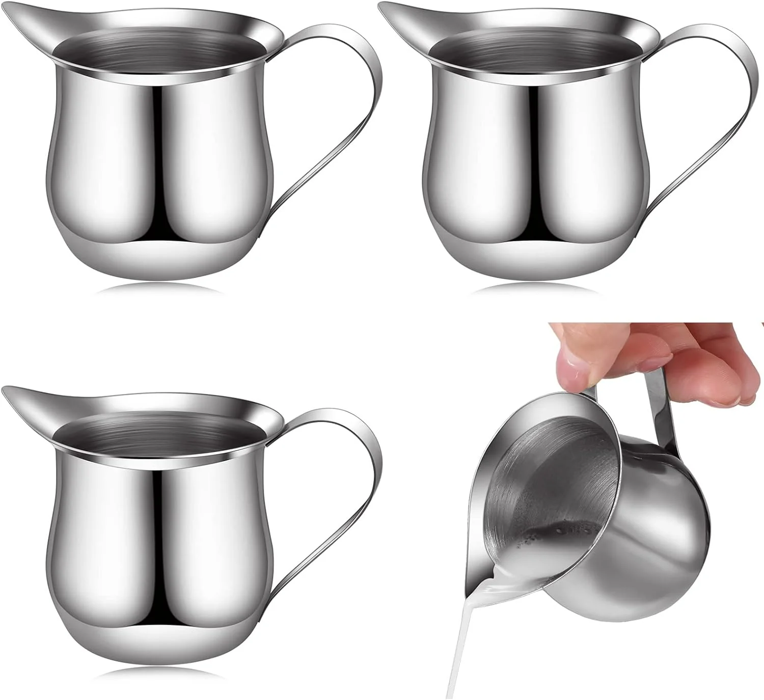 Solid Honeydak 4 Pcs Creamer Frothing Pitcher Bell Container 3 oz Espresso Pouring Cup Mini Stainless Steel Creamer Pourer Mirror Finish Pitcher for Coffee Sustainable