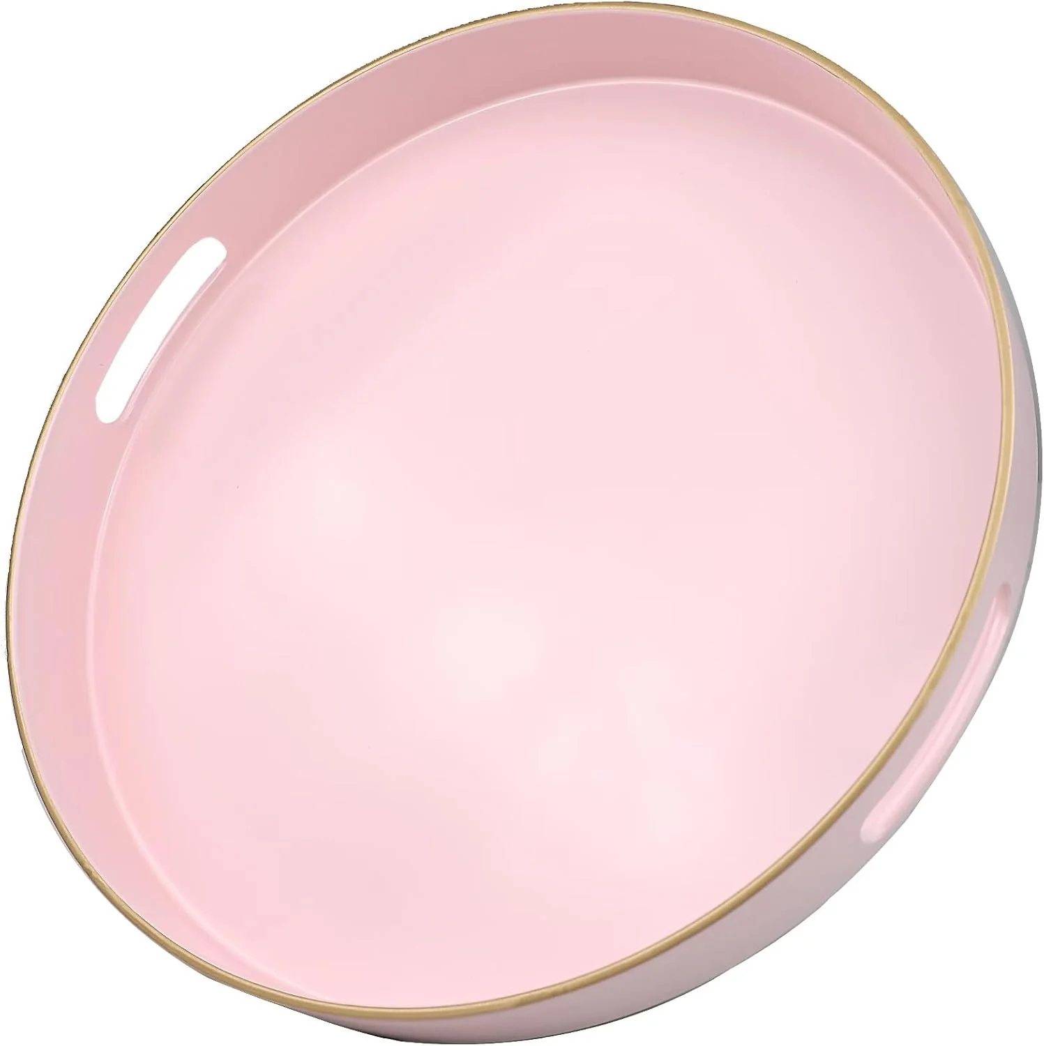 Premium Pink Round Decorative Tray with Handles 13 Versatile Serving Tray for Coffee Table Ottoman I for Serving Displaying Organizing Advanced