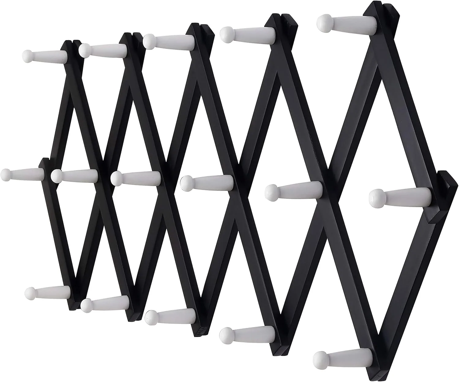 Smart Dseap Accordian Wall Hanger Wooden Coat Rack Wall Mounted Hat Racks for Baseball Caps Mug Rack 16 Peg Hooks Black White Top-Quality