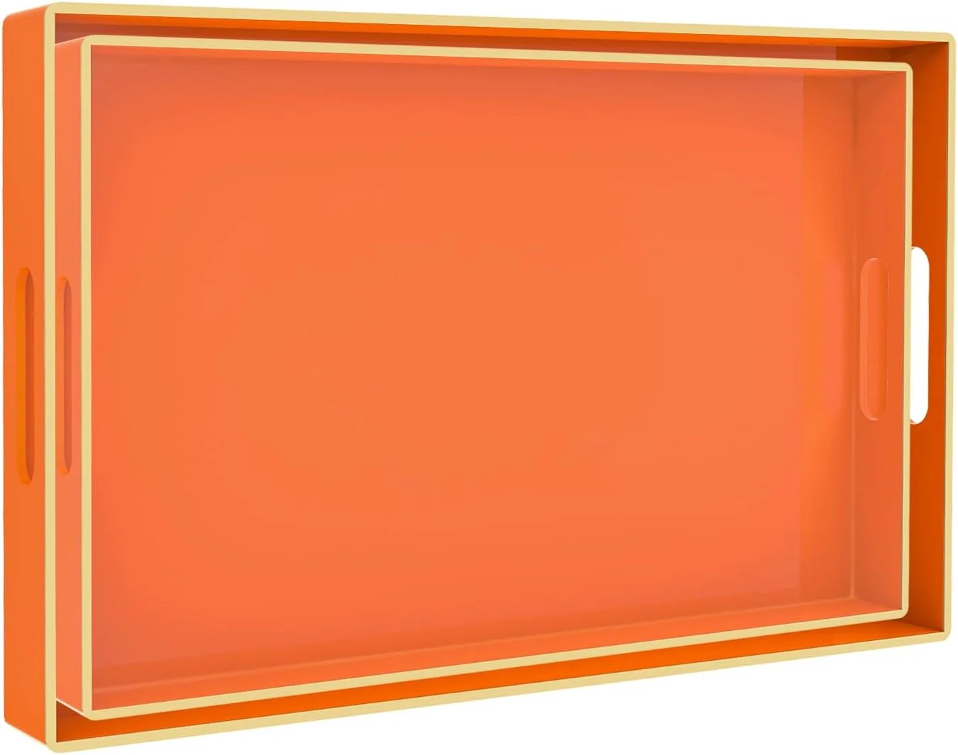 Reliable MAONAME Orange Serving Tray with Handles Plastic Decorative Tray Set of 2 Decorative Tray for Coffee Table Modern Ottoman Tray Rectangle Melamine Tray for Living Room 15.8 L x 10.2 W x 1.4 H Carefully Designed