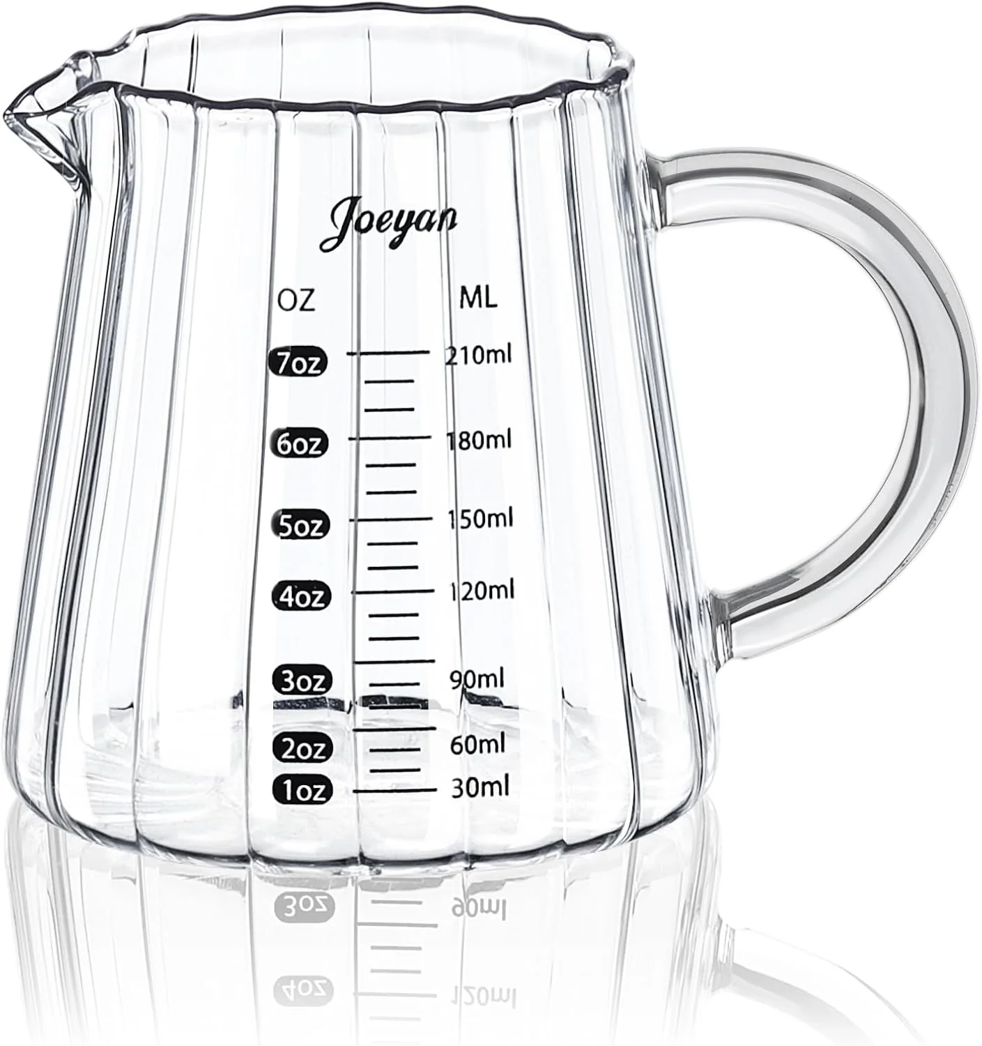Next-Generation Joeyan 7 oz Glass Measuring Cups with Spout Borosilicate Large Glass Triple Pitcher with Scale Effective