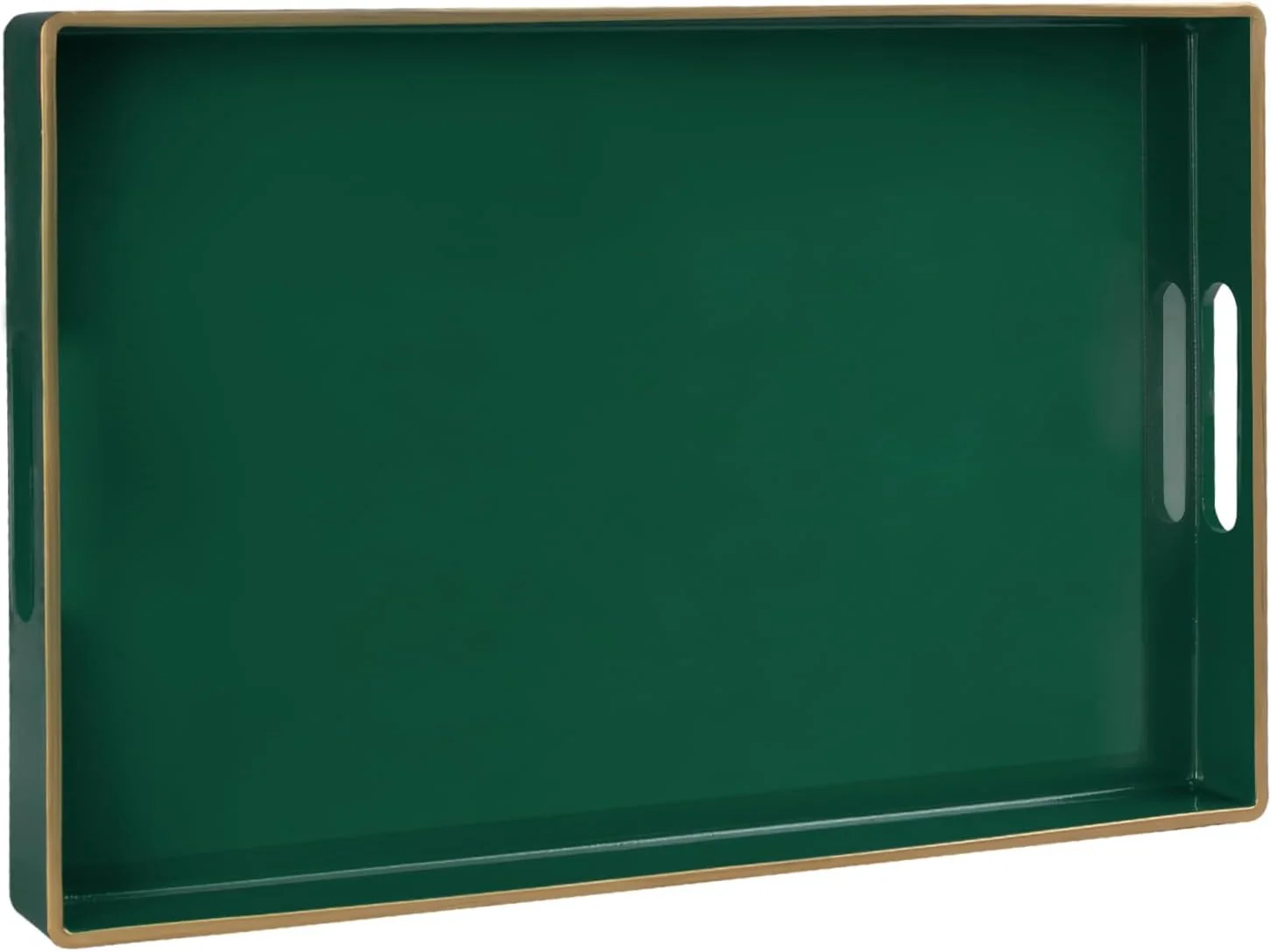 Healthy MAONAME Dark Green Decorative Tray for Ottoman Serving Tray with Handles Plastic Coffee Table Tray Modern Melamine Tray Rectangle Countertop Organizer Tray for Living Room 15.8 L x 10.2 W x 1.4 H Easy-to-Use