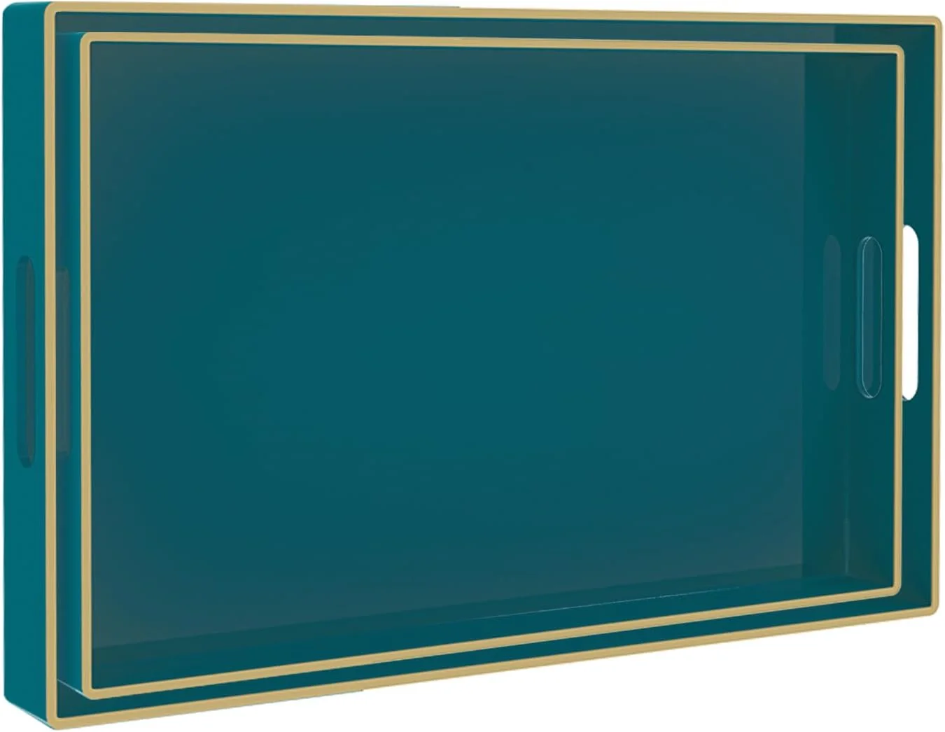 High-Grade MAONAME Green Serving Tray with Handles Plastic Decorative Tray Set of 2 Decorative Tray for Coffee Table Modern Ottoman Tray Rectangle Melamine Tray for Living Room 15.8 L x 10.2 W x 1.4 H Stylish