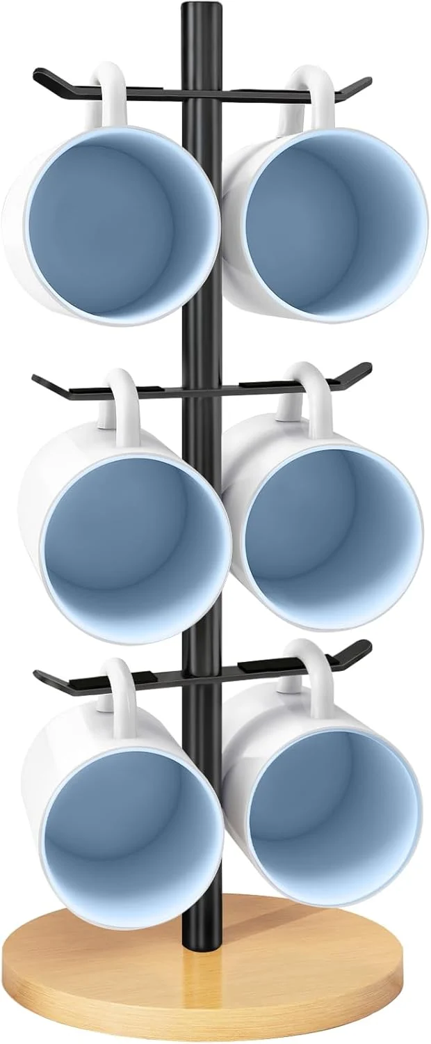 Versatile Coffee Cup Holder Tree Mug Holder with 6 Hooks Mug Tree for Counter Metal Mug Rack Coffee Mug Stand Balck Sophisticated