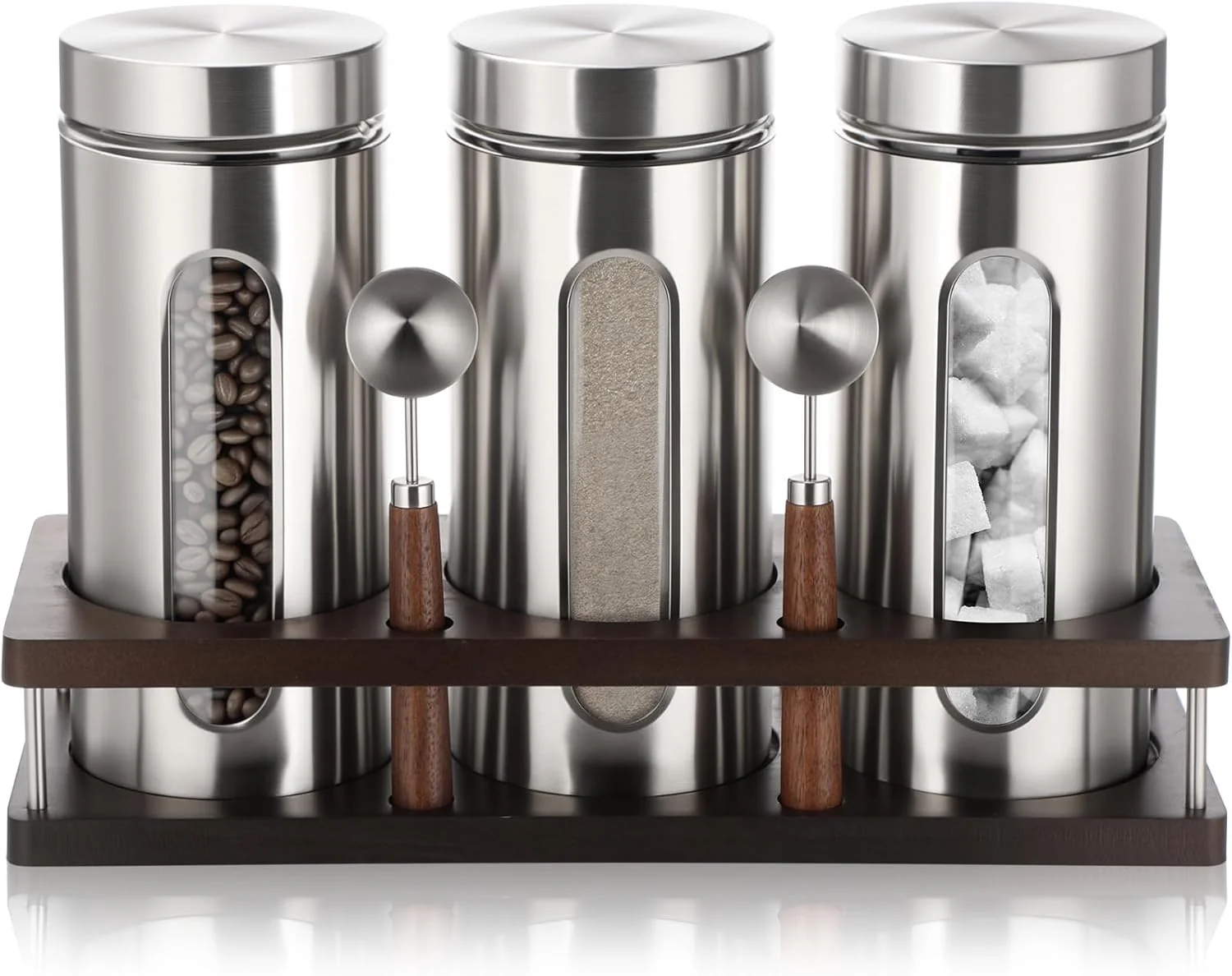 Innovative Suclain Stainless Steel Coffee Grounds Canisters with Shelf 3 x 50oz Sugar Coffee Bean Storage Container with Airtight Threaded Lid Glass Window Verified