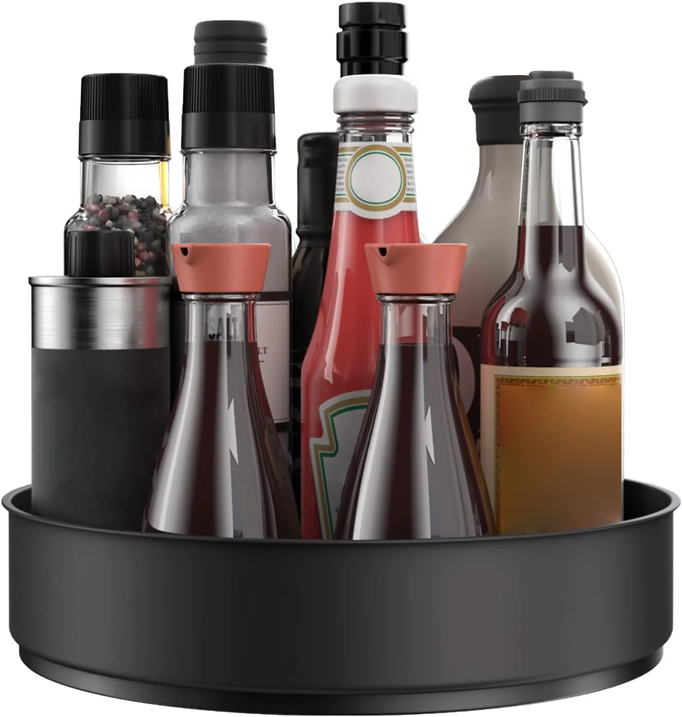 Quality VAEHOLD Lazy Susan Stainless Steel Spice Rack Turntable for Pantry Cabinet – Decorative Trays Storage Containers Organizer for Kitchen Cabinet Snacks Bathroom 7 1 2 inches 7 1 2” Black Authentic