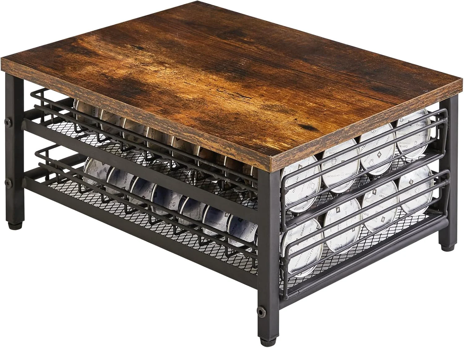 Innovative Ibuyke 2-Tie Coffee Pod Drawer Holder 80 Capsule Pods Compatible for Nespresso Vertuo Pods Wooden Top and Mesh Shelves Sophisticated