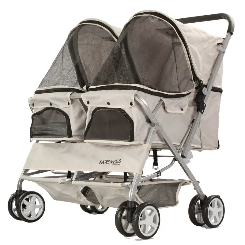 Traditional Whole Dog Outing Stroller Portable Double Deck Pet Stroller Detachable Cat Travel Four Wheel Stroller Eco-Friendly