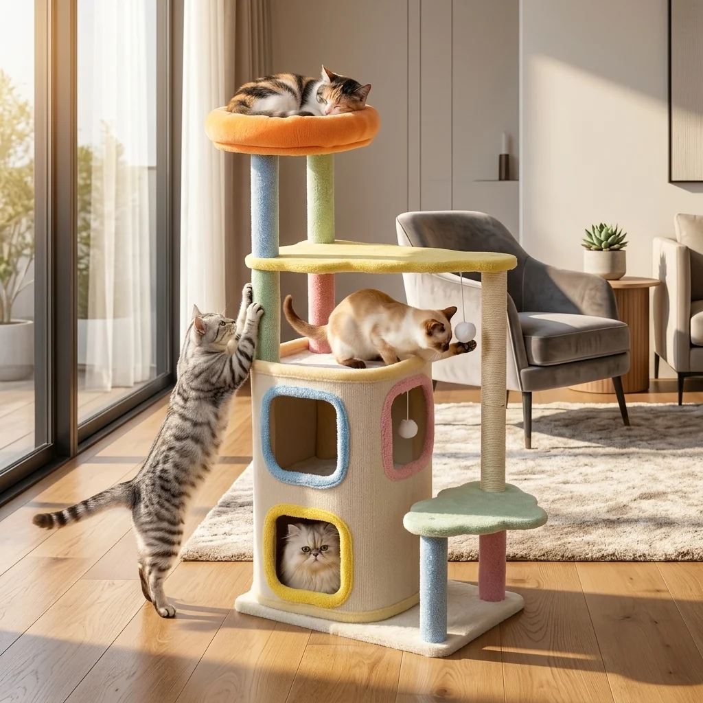 Prestigious Catvera Macaron Multi-Level Cat Tree Breathable