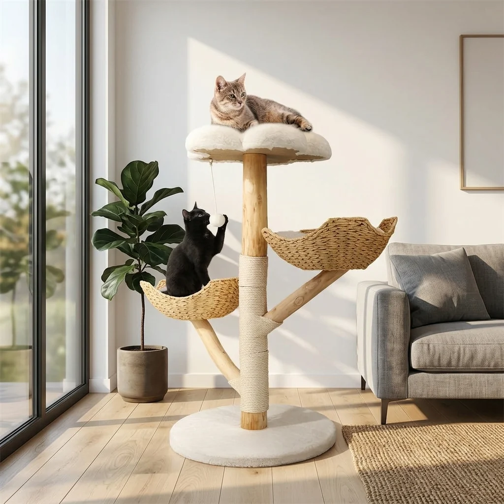 Refined Catvera Natural Wood Cat Climbing Tree Smart