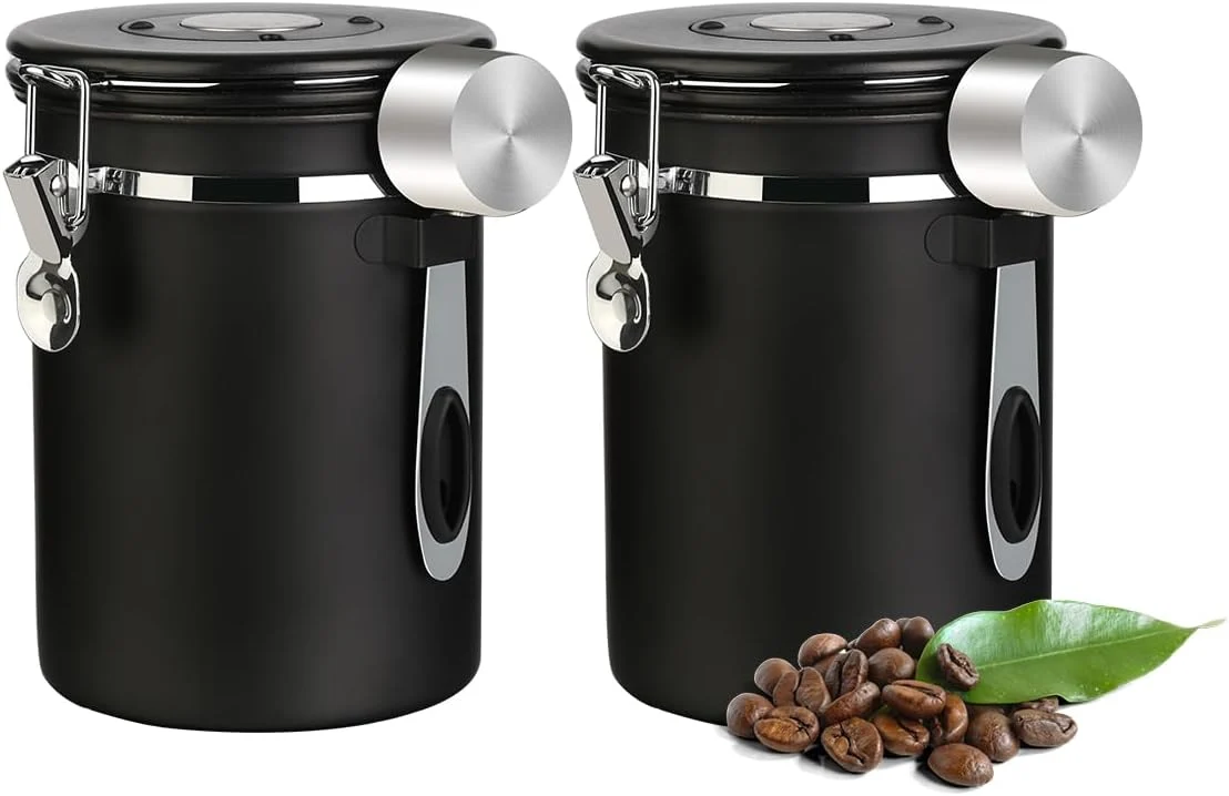 Premium Material Coffee Canister Airtight Coffee Storage Container Stainless Steel Air Tight Coffee Jar with Scoop Date Tracker and CO2 Release Valve for Beans Smart