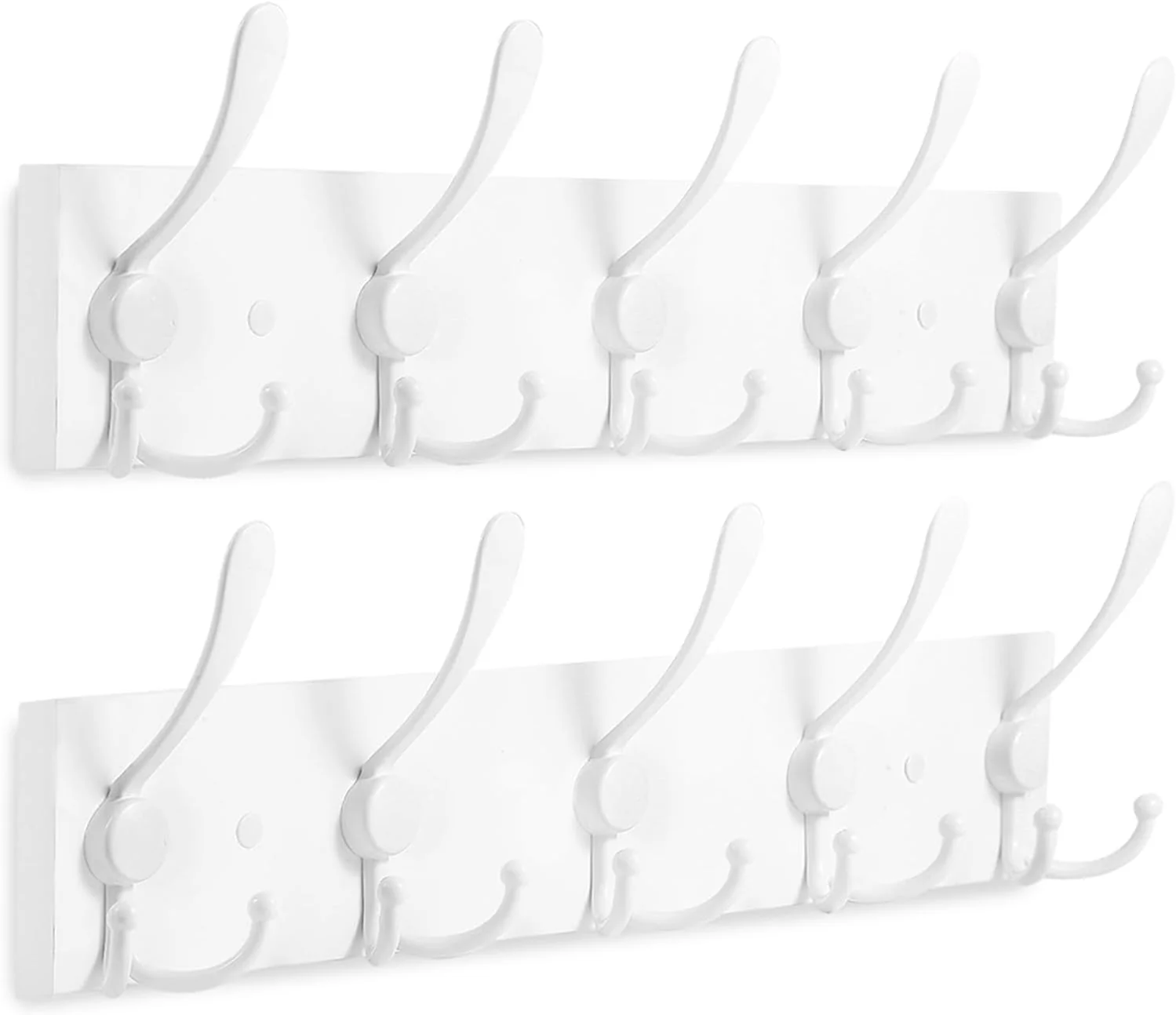 Convenient 2pcs Coat Rack Wall Mount Coat Hooks Wooden Hat Rack for Wall Hooks Pine Wood Plank 16.9 White Coat Hanger with 5 White Triple Hooks for Optimized