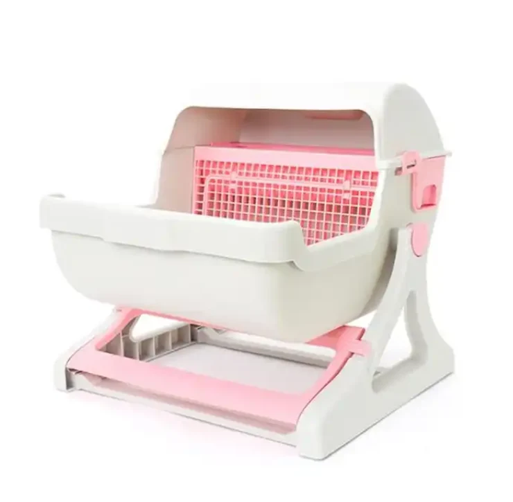 Safe Factory Self Cleaning Indoor Eco-friendly Plastic Cat Toilet Reversable Semi Automatic foldable Cat Litter Box Solid
