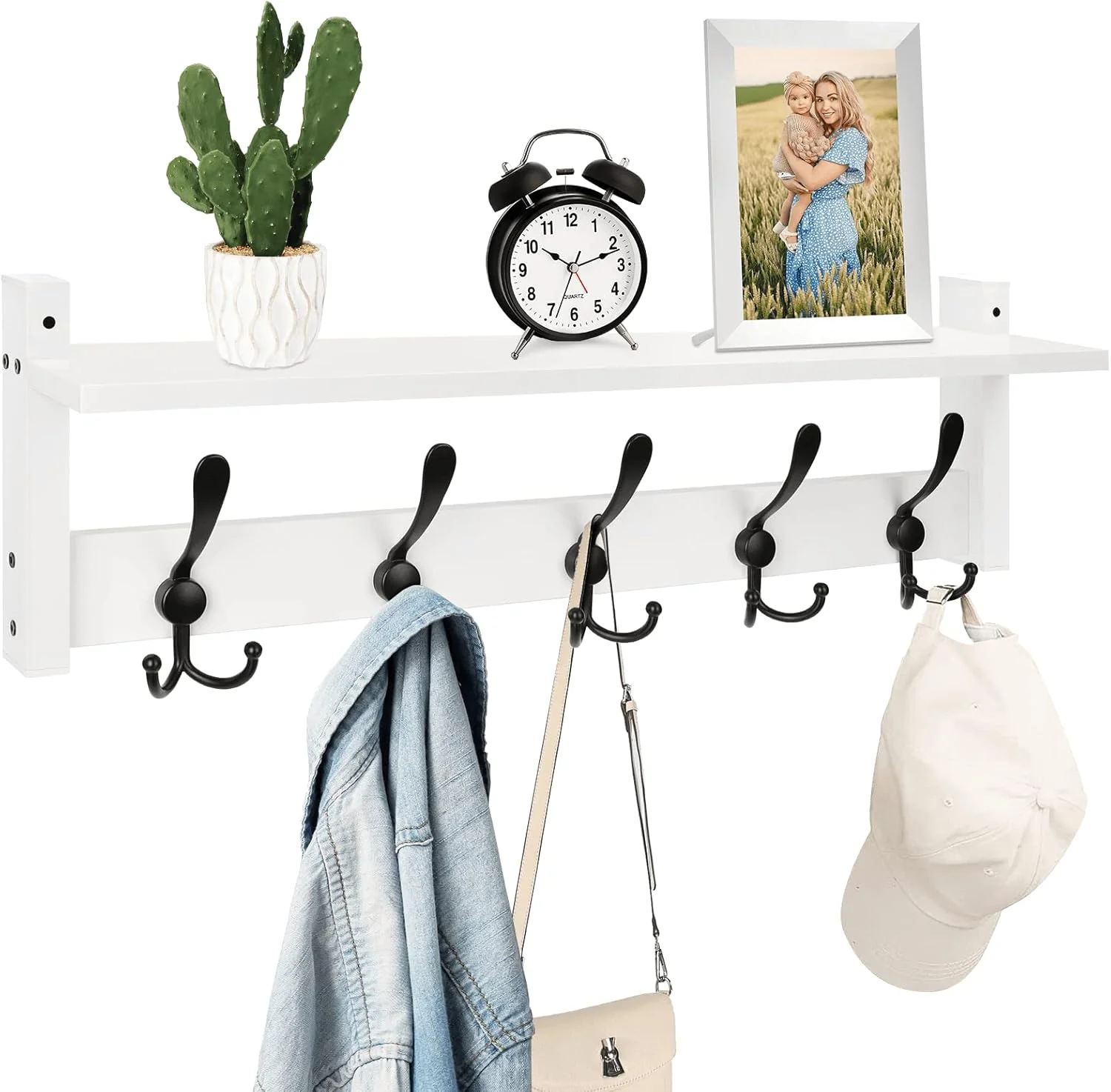 Excellent Homode Wall Shelf with Hooks 24 Inch Coat Rack with Tri Hooks Farmhouse Entryway Floating Coat Hanger with Storage for Bathroom Entry Way Mudroom Quality
