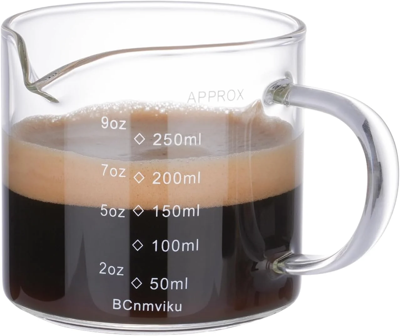 Convenient BCnmviku Espresso Cup Measuring Cup Triple Pitcher Milk Cup 250ML 8.5OZ Espresso Cups with Handle Shot Glass with V-Shaped Mouth Clear Accessories Sophisticated