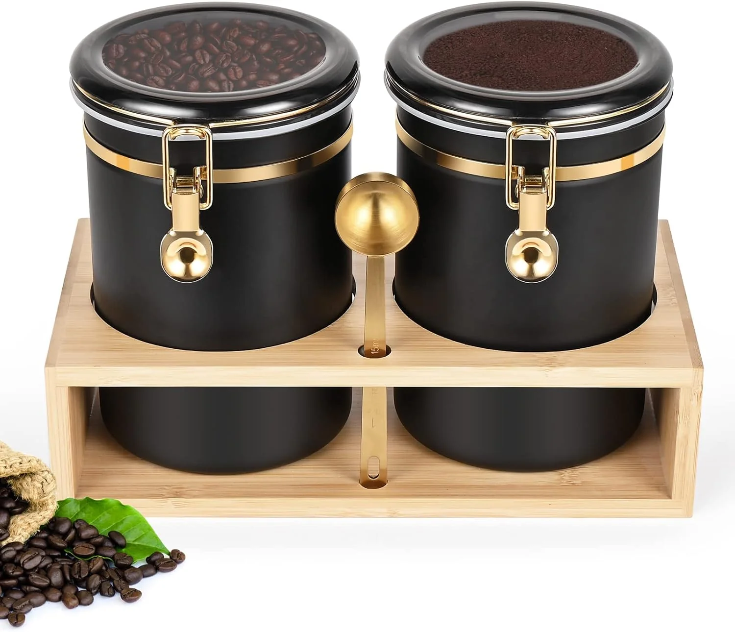 Functional Yangbaga 304 Stainless Steel Coffee Canisters for Ground Coffee 2 x 63OZ Coffee Container with Shelf Coffee Bean Storage Versatile