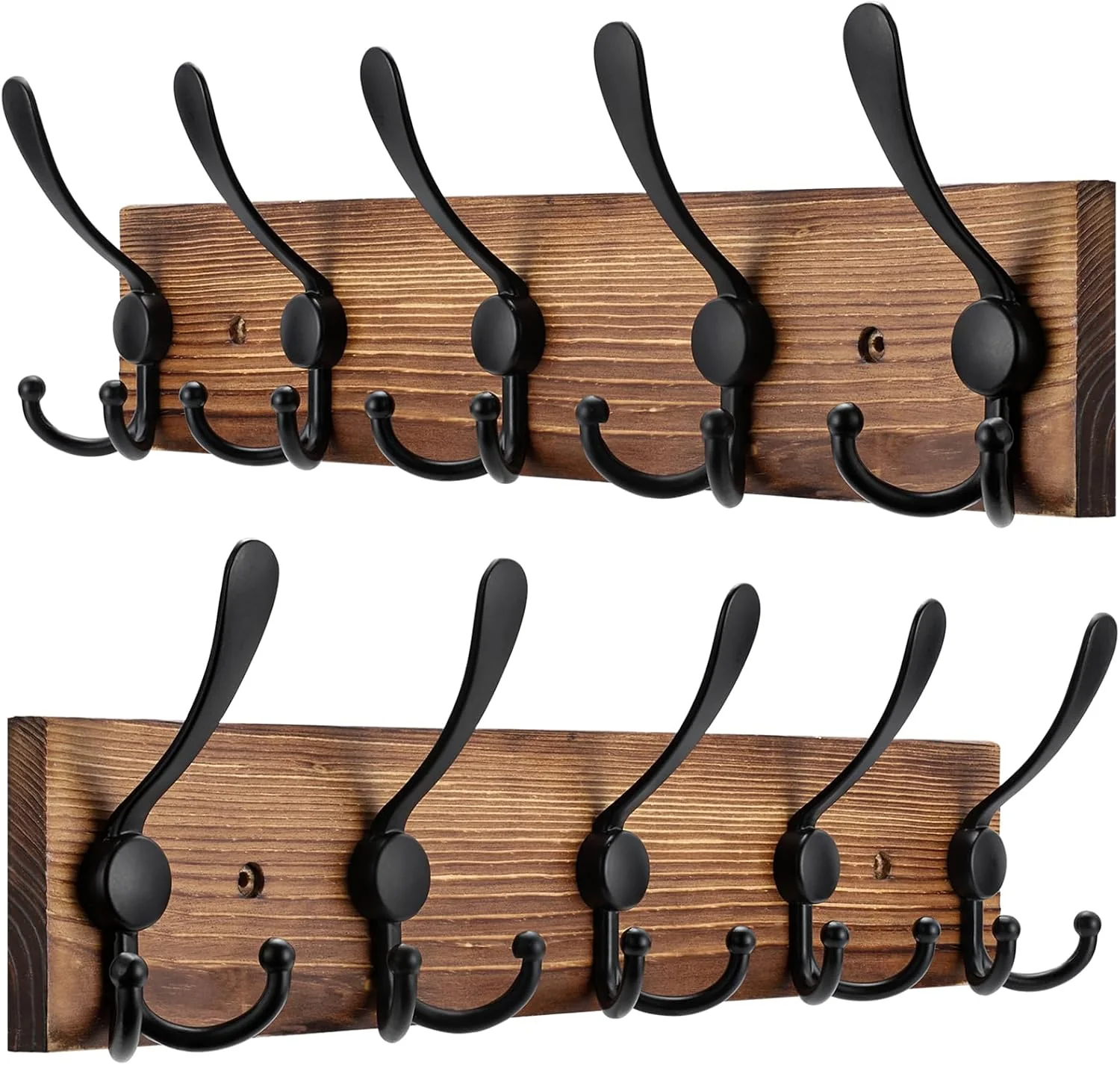 Eco-Friendly 2pcs Coat Rack Wall Mount Wooden Hat Rack for Wall Hooks Pine Wood Plank 16.9 Brown Coat Hanger with 5 Triple Hooks for Hanging Coat Hat Jacket Selected