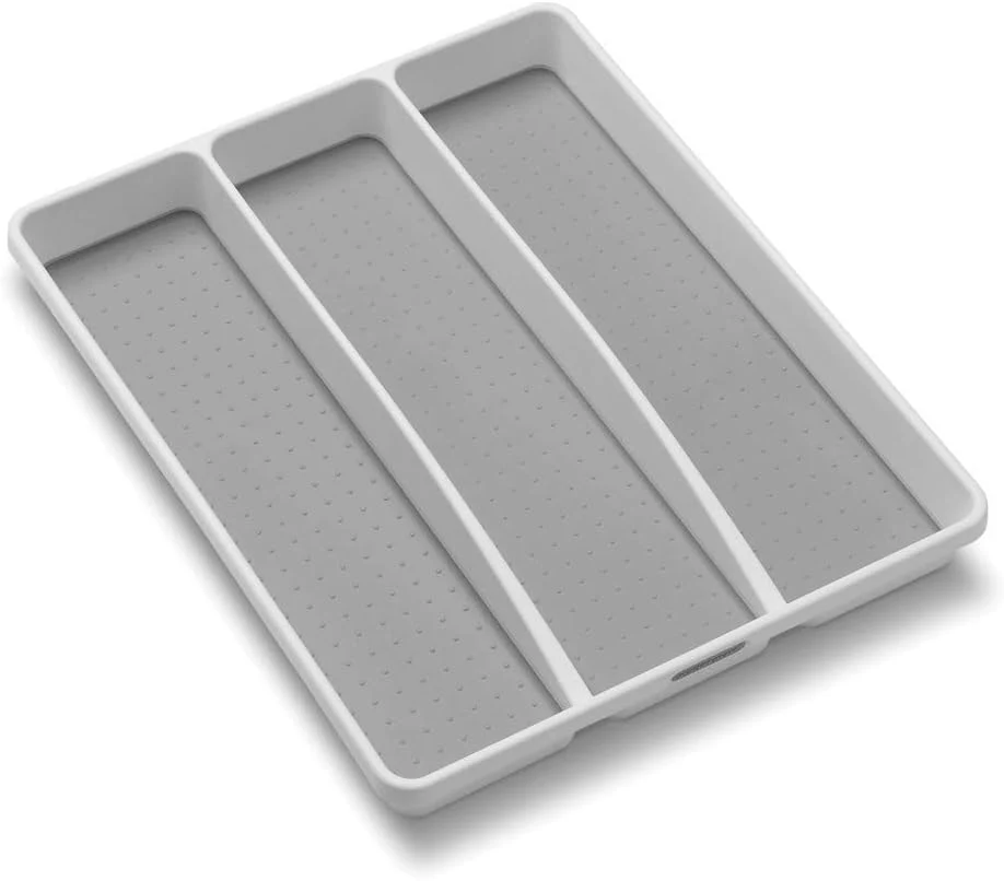 Carefully Designed madesmart Classic Large Utensil Tray Soft Grip Non-Slip Kitchen Drawer Organizer 3 Compartments Multi-Purpose Home Organization BPA White Selected
