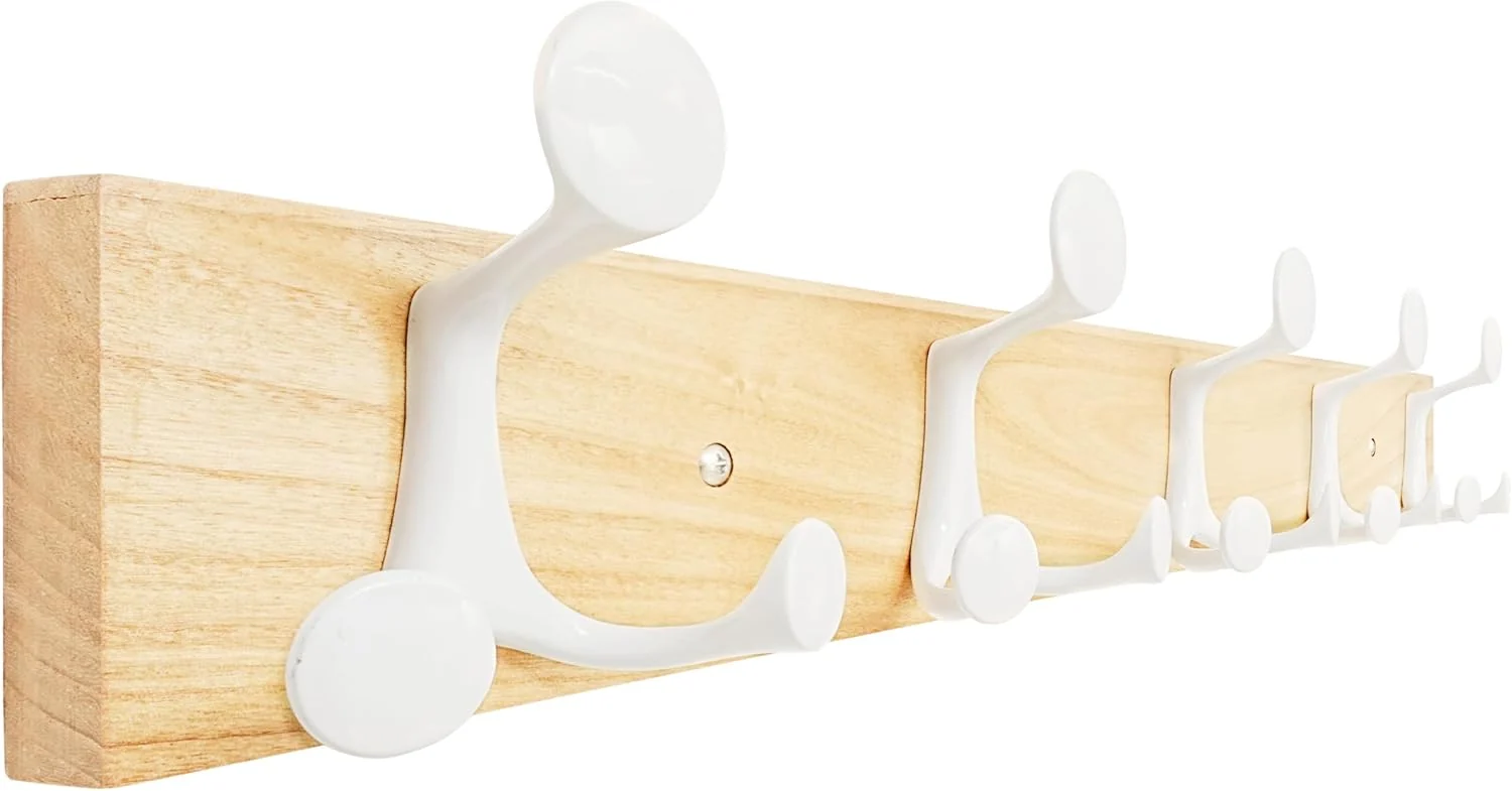 Specialty Skoloo 24-Inch Natural Wood Coat Rack Wall Mount with 5 Triple Hooks – I for Family Entrances Classrooms and Pet Supplies Storage Breathable