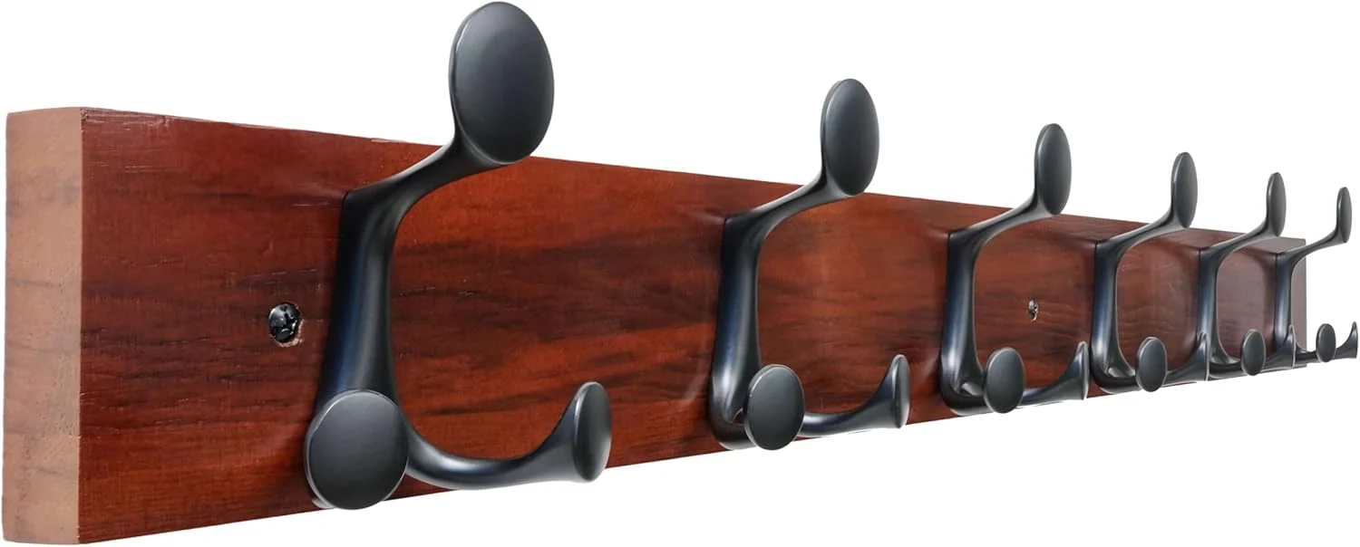 Minimalist Skoloo 36-Inch Cherry Wood Coat Rack Wall Mount with 6 Triple Hooks – I for Family Entrances Classrooms and Pet Supplies Storage Enhanced