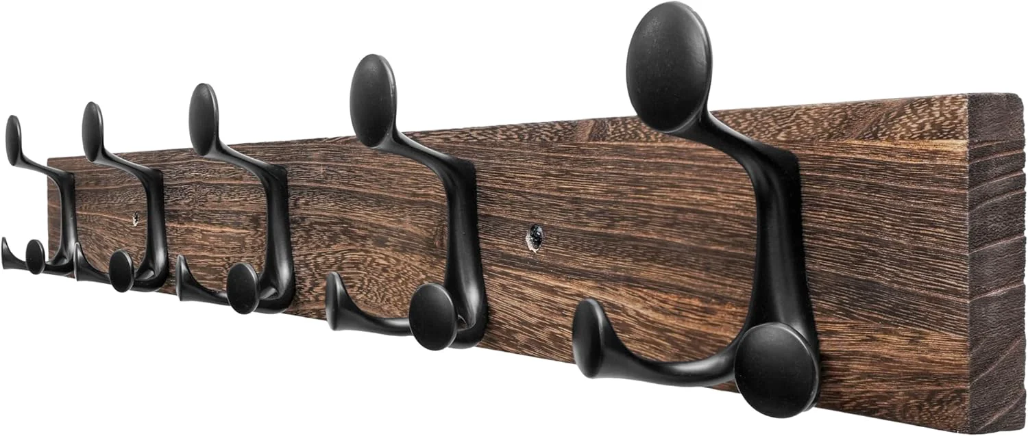 Trendy Skoloo 30-Inch Wood Burnt Coat Rack Wall Mount with 5 Triple Hooks – I for Family Entrances Classrooms and Pet Supplies Storage Exceptional