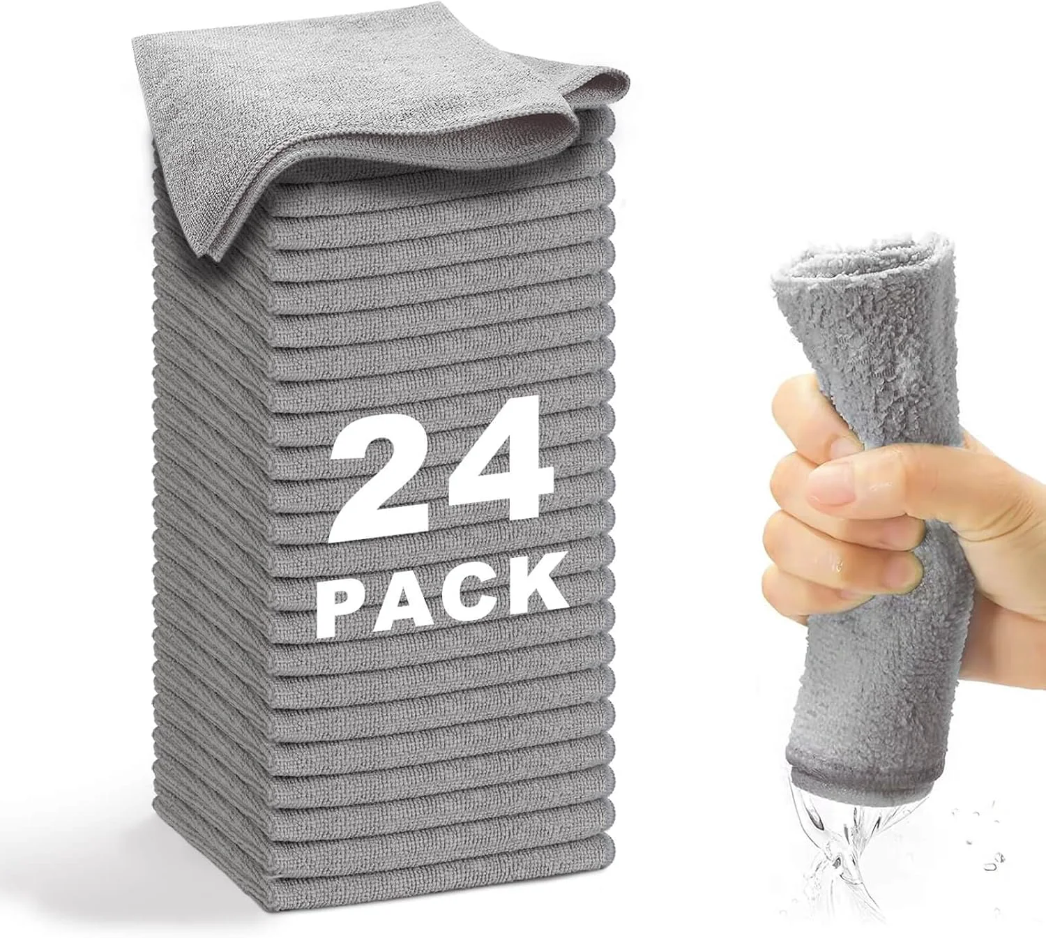Microfiber Cleaning Cloth Grey-24Pcs 13×13 inch 2100 Series Ultra Soft Highly Absorbent Rags for Cleaning Reusable and Lint Cleaning Towels for Housekeeping-Machine Wash Gray Authentic
