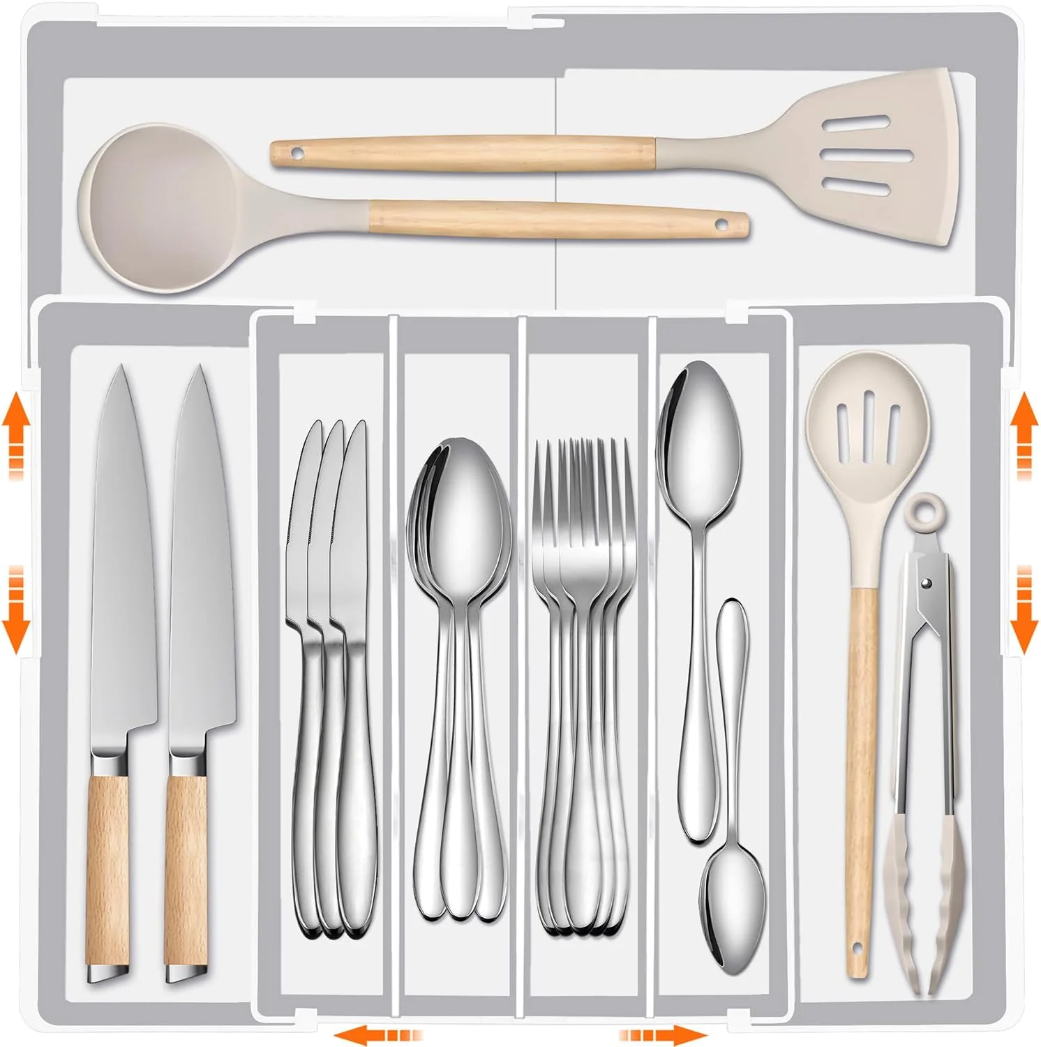 Environmentally Friendly Silverware Organizer – Expandable Silverware Tray for Drawer Adjustable Utensil Drawer Organizer for Forks Knives Kitchen Organizers and Storage Carefully Designed