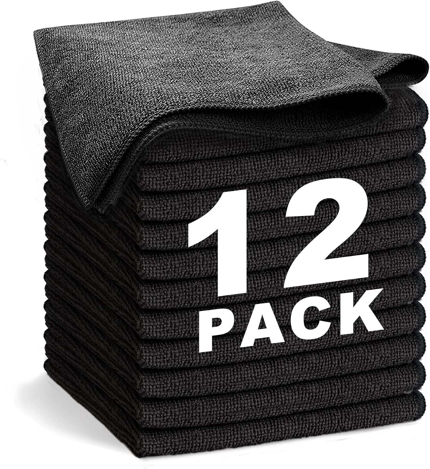 Classic Black Microfiber Cleaning Cloth 13 x13 Ultra Soft Absorbent Microfiber Cleaning Rags for Housekeeping Cleaning Supplies Lint Reusable Cleaning Cloths for House Washable Pack of 12 Efficient