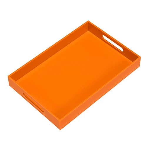 Refined Orange Sturdy Acrylic Serving Tray with Handles-10x15Inch-Serving Coffee Food Breakfast Reliable