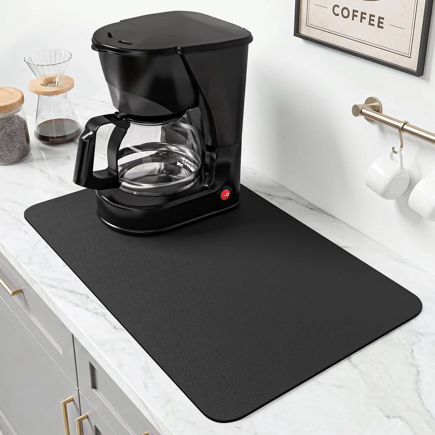 Trendy PoYang 17×12 Inch Coffee Mat Small Dish Drying Mat Black Quickly Absorbs Spills Stain-Hiding Non-Slip amp Heat-Resistant Mat for Coffee Maker Espresso Machine amp Kitchen Countertop High-Performance