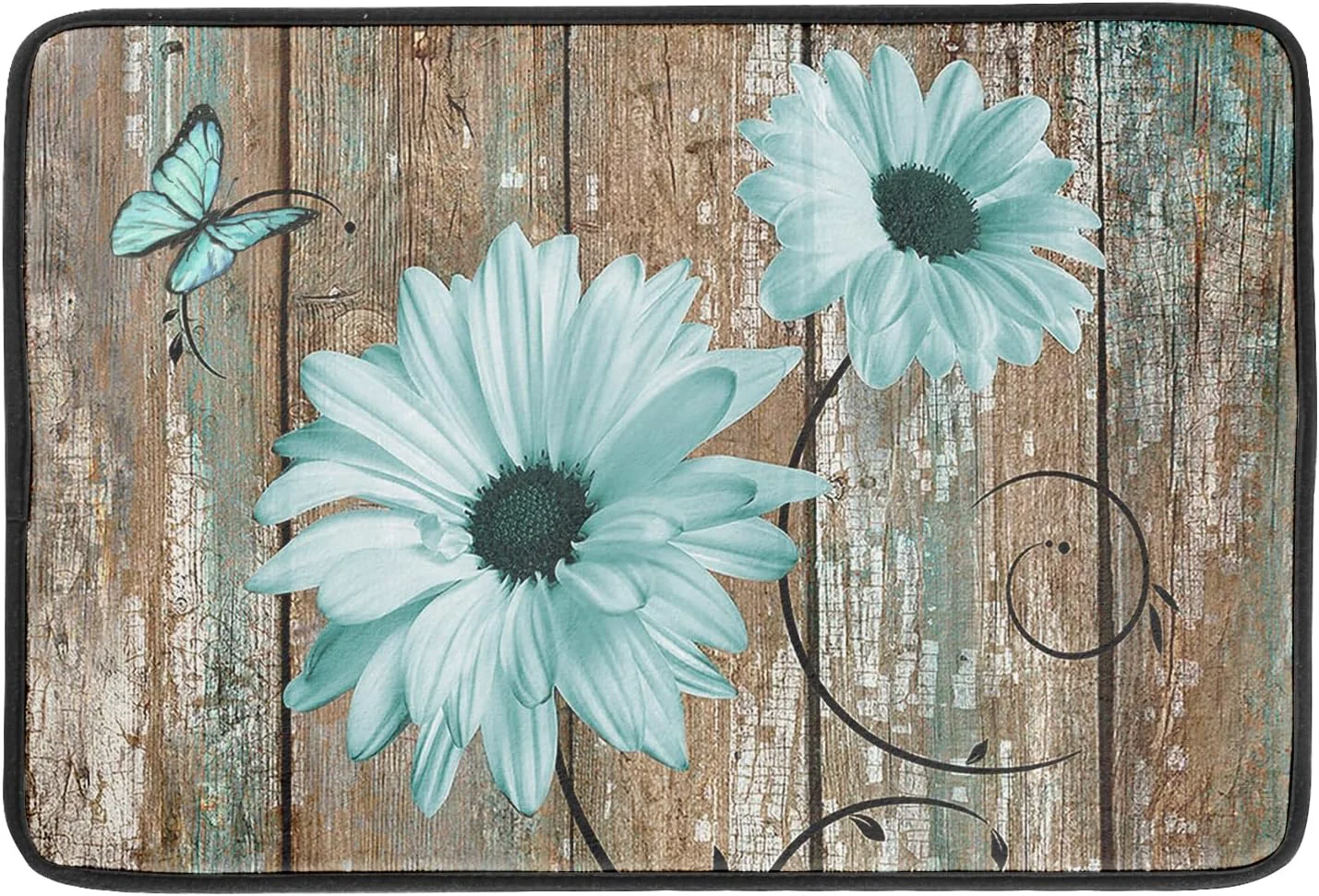 User-Friendly Rustic Daisy Dish Drying Mat for Kitchen Countertop 18×24 inch Teal Sunflowers on Wooden Board Dish Drainer Mats Fast Drying Country Vintage Style Expertly Made