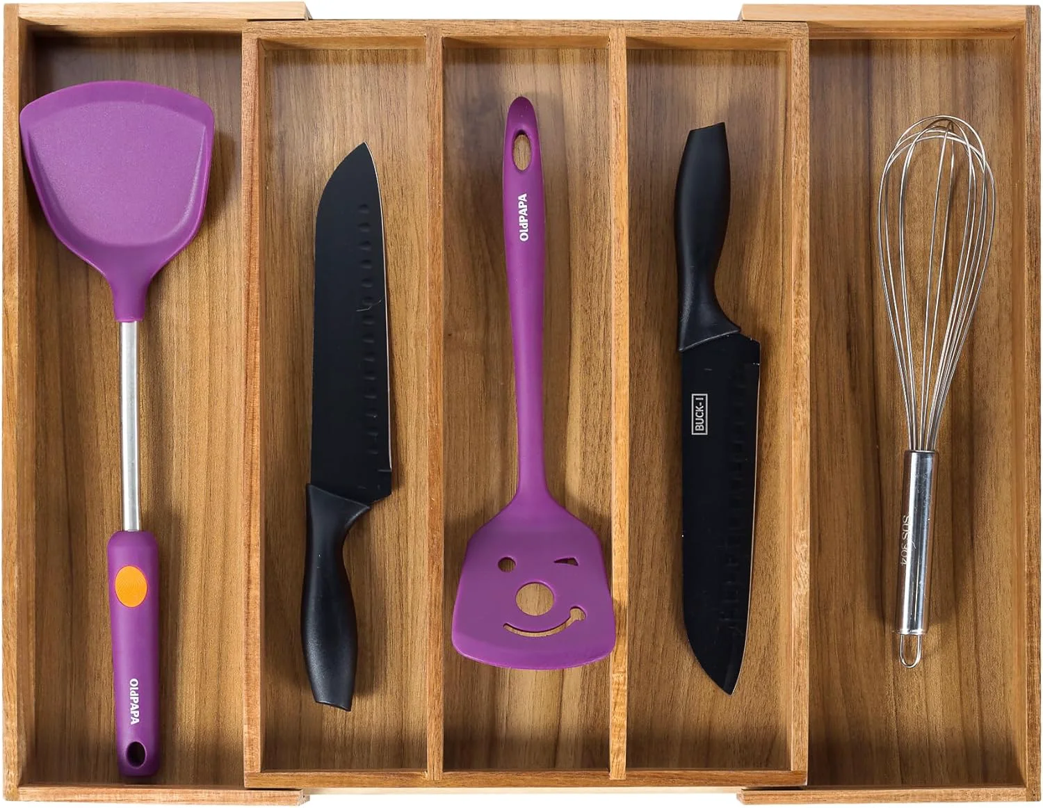 Relaxed Utoplike Acacia Kitchen Drawer Organizer Expandable Large Utensils and Cutlery Tray Adjustable Silverware Divider for Knives Flatware Verified