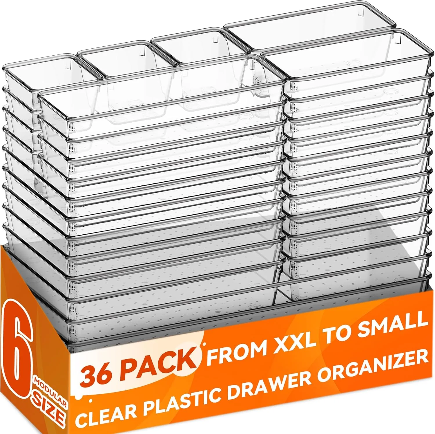 Eco-Friendly Criusia 36 Pack Large Clear Plastic Drawer Organizer Bins – 6 Size Acrylic Kitchen Drawer Organization and Storage for Utensils Gadgets Luxury