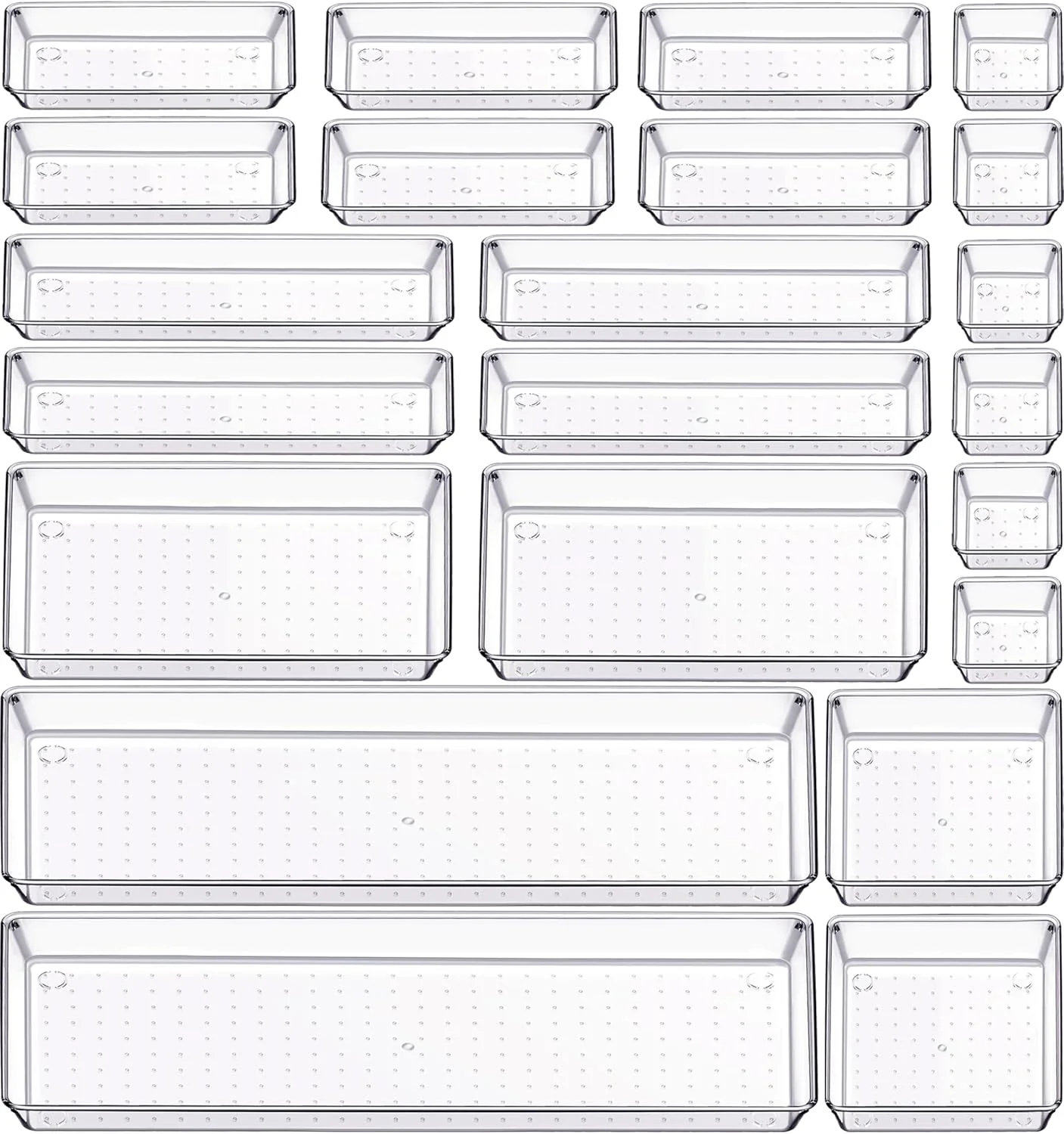 Dependable Criusia 22 Pcs Drawer Organizer Bins Acrylic Non Slip Kitchen Drawer Organizers Storage Tray Divider Multifunctional Storage for Cosmetics Detailed