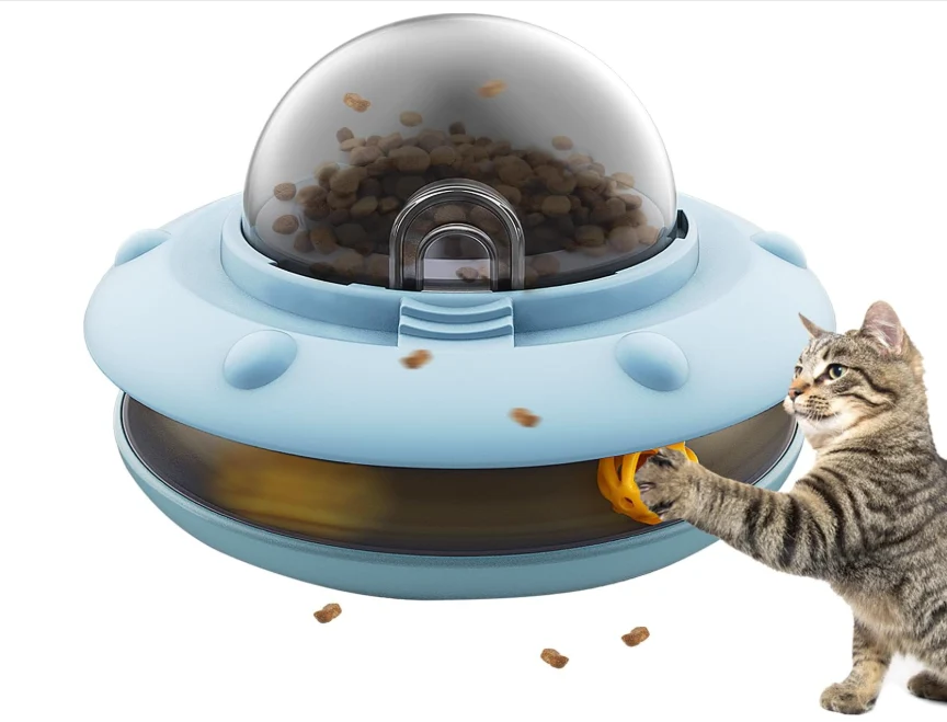 Original New Orange White Blue UFO Pet Feeder Interactive Toy Trainer for Cats and Dogs Automatic Feeder Proven