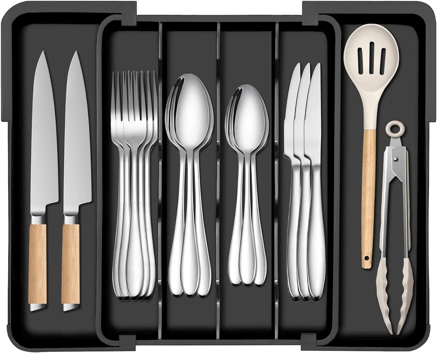 Smooth Kitchen Silverware Organizer for Drawer – Expandable Silverware Drawer Organizer Adjustable Utensil Drawer Holder High-Grade