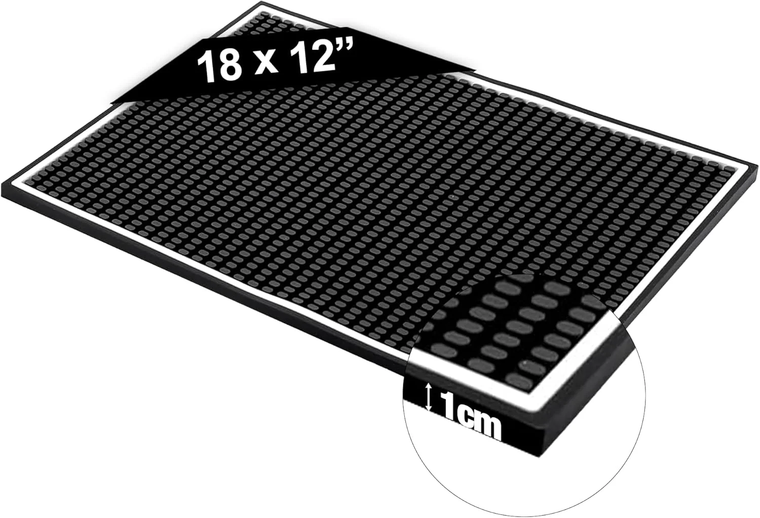 Elegant Premium Rubber Bar Mats for Countertop 18 x 12 White Edge Black Bar Mats for Bartending Bar Service Mat Home Bar Coffee Mat Spill Matt 1 Piece Fast