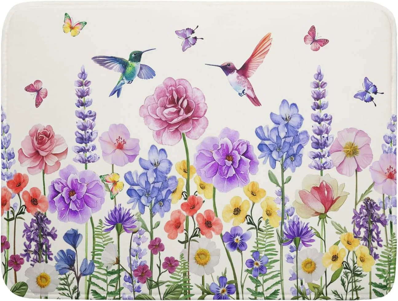 Modern Giwawa Hummingbird Flower Dish Drying Mat 18×24 inch Watercolor Spring Herb Floral Dish Drainer Mats Wildflower Plant Reversible Microfiber Dish Easy-to-Use