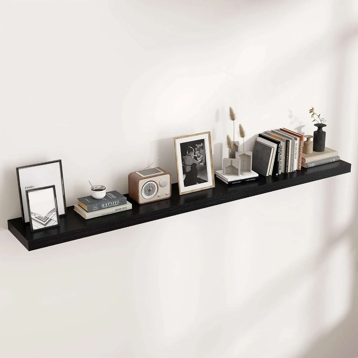 Refined Venusmiles Floating Shelves for Wall Engineered Wood Wall Shelves with Invisible Brackets for Living Room Bedroom Bathroom Office Kitchen Decor and Storage Black 72 W x 9 D x 1.5 H Set of 1 Practical